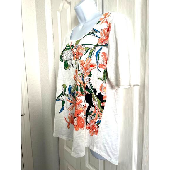 Chico's Spread Kindness Like Wildflowers Foiled Floral Short Sleeve Tee Size 2 - Picture 2 of 12